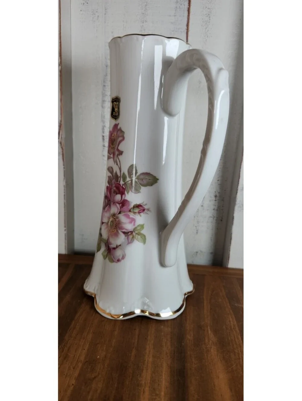 Pristine Gerold Porzellan Wild Rose Porcelain Pitcher Gold Foil Label W Germany